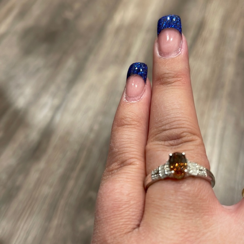 Champagne Demantoid Garnet, Diamond Ring